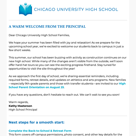 A Letter From the Principal